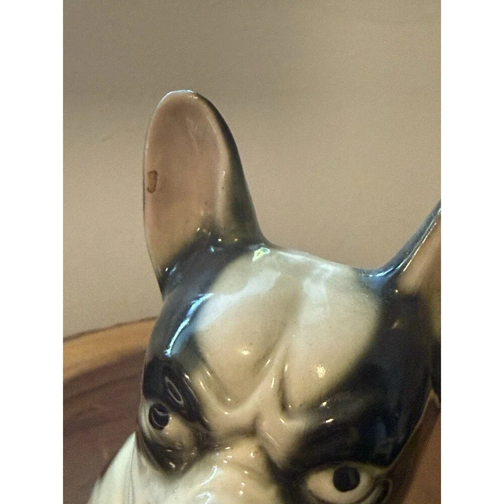 Vintage French Bulldog Statue Black & White 7 1/2” Tall